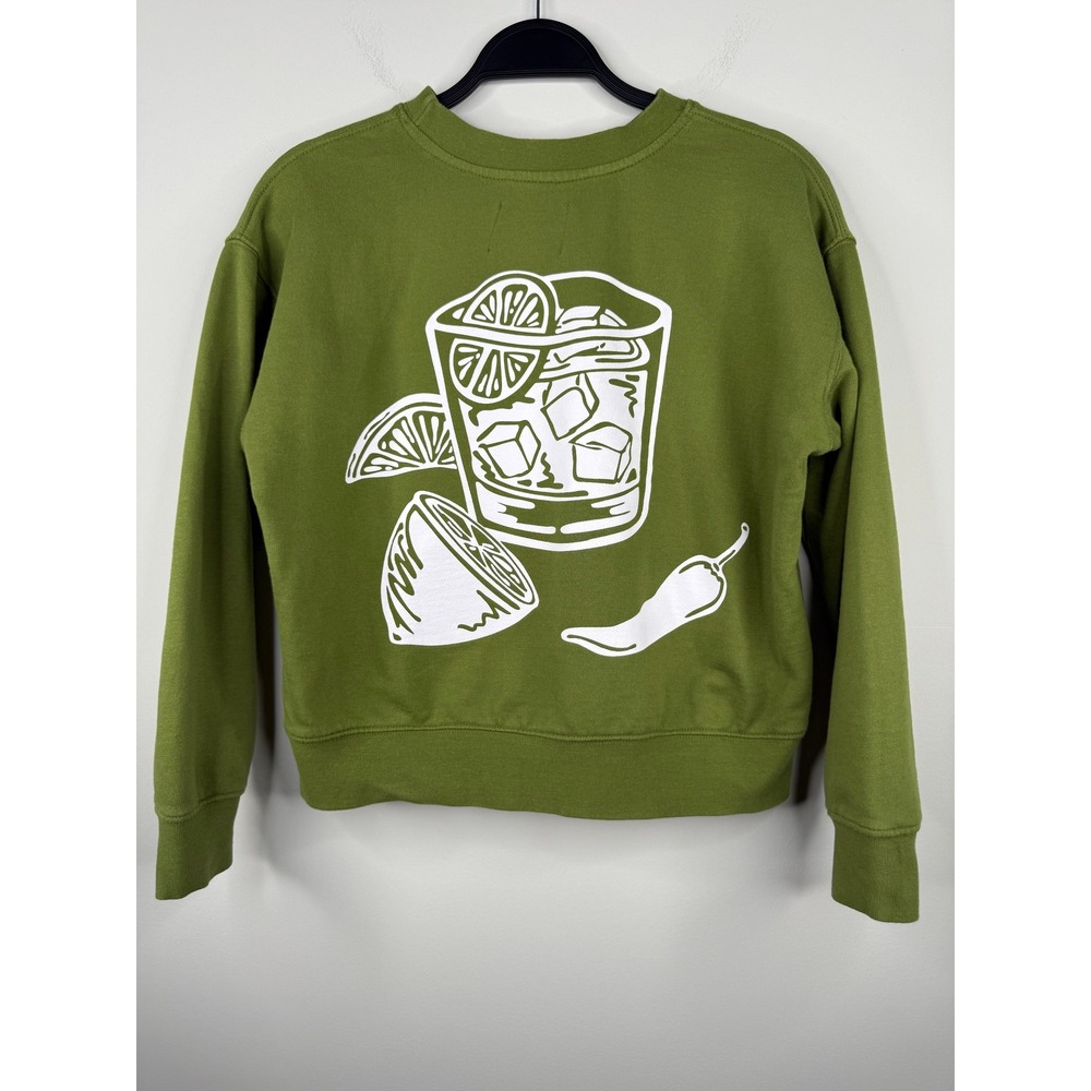 That Girl Kate Cropped Sweatshirt Womens Size S Olive Green Cocktail Graphic